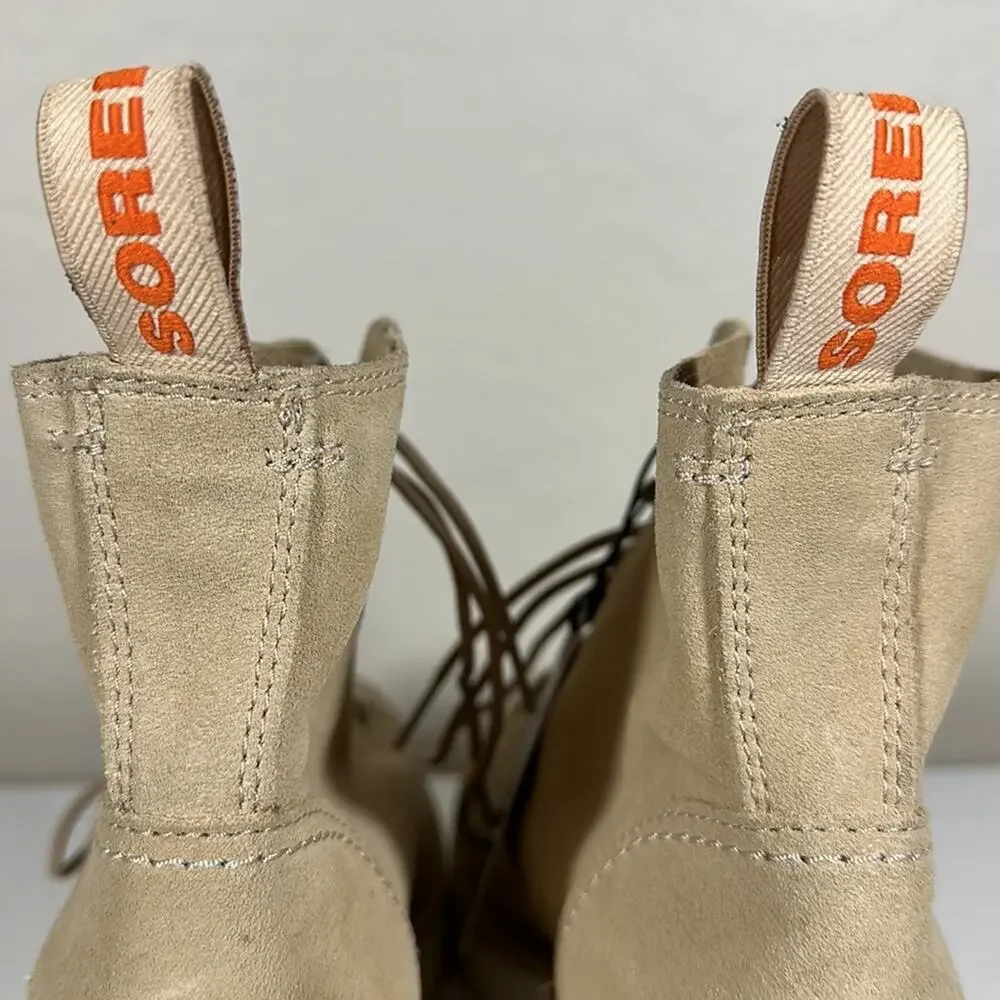 Sorel Hi-Line Waterproof Lace-Up Leather Suede Boots Chunky Heel Tan Sz 11 - Picture 9 of 14